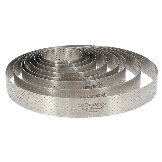 Cercle à tarte rond VALRHONA, inox perforé Ht 3,5 cm - De Buyer