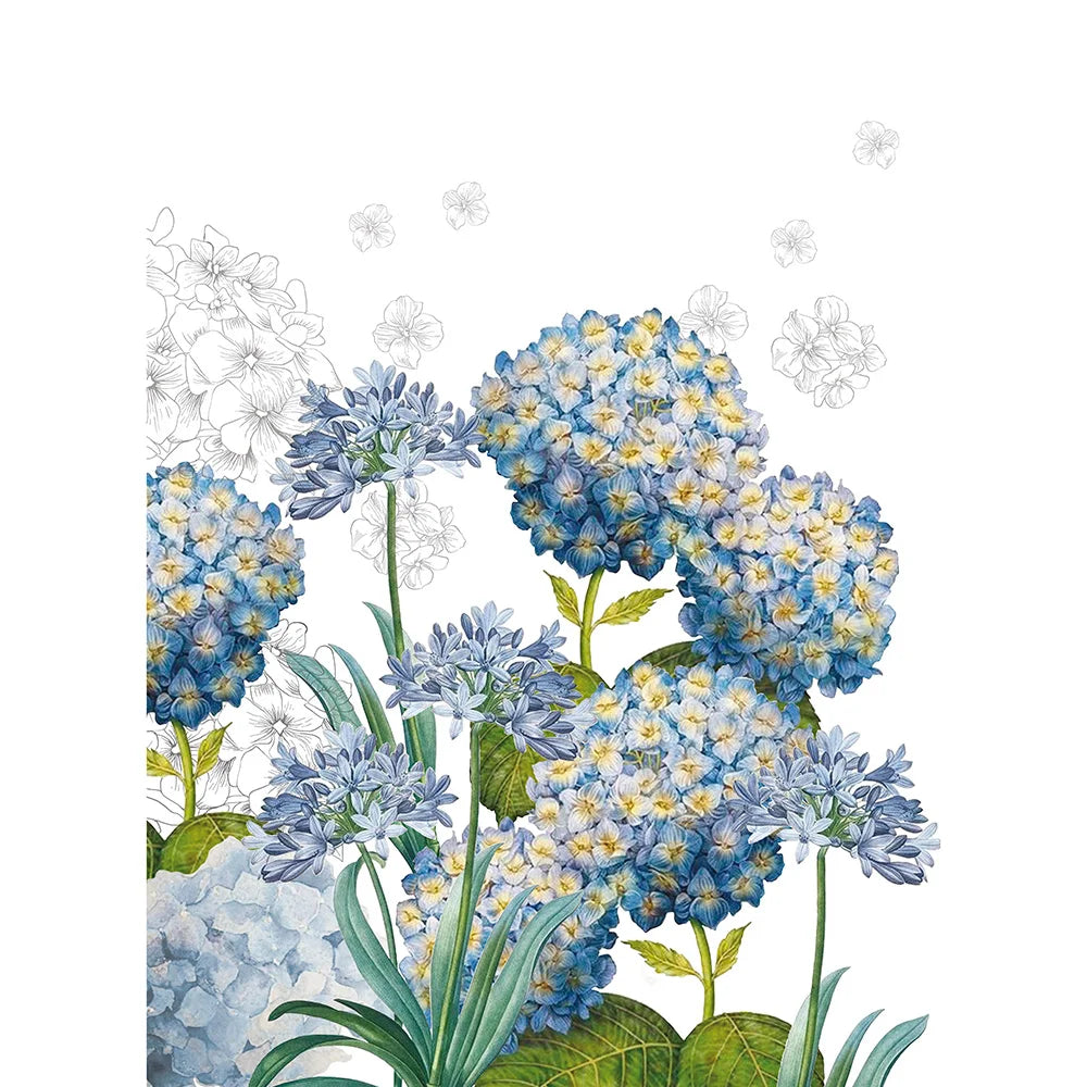 Torchon Jardin d'Hortensias bleu - Garnier-Thiebaut
