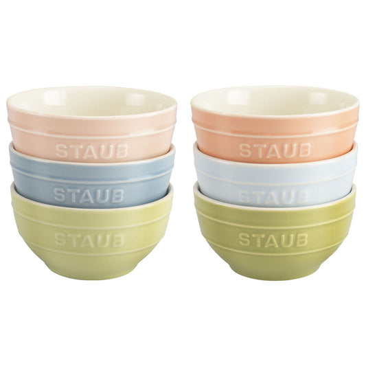 Set de 6 bols Macaron Staub - céramique émaillée rose, bleu et vert pastel
