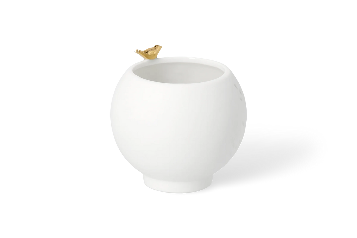 Photophore oiseau doré Räder porcelaine blanche