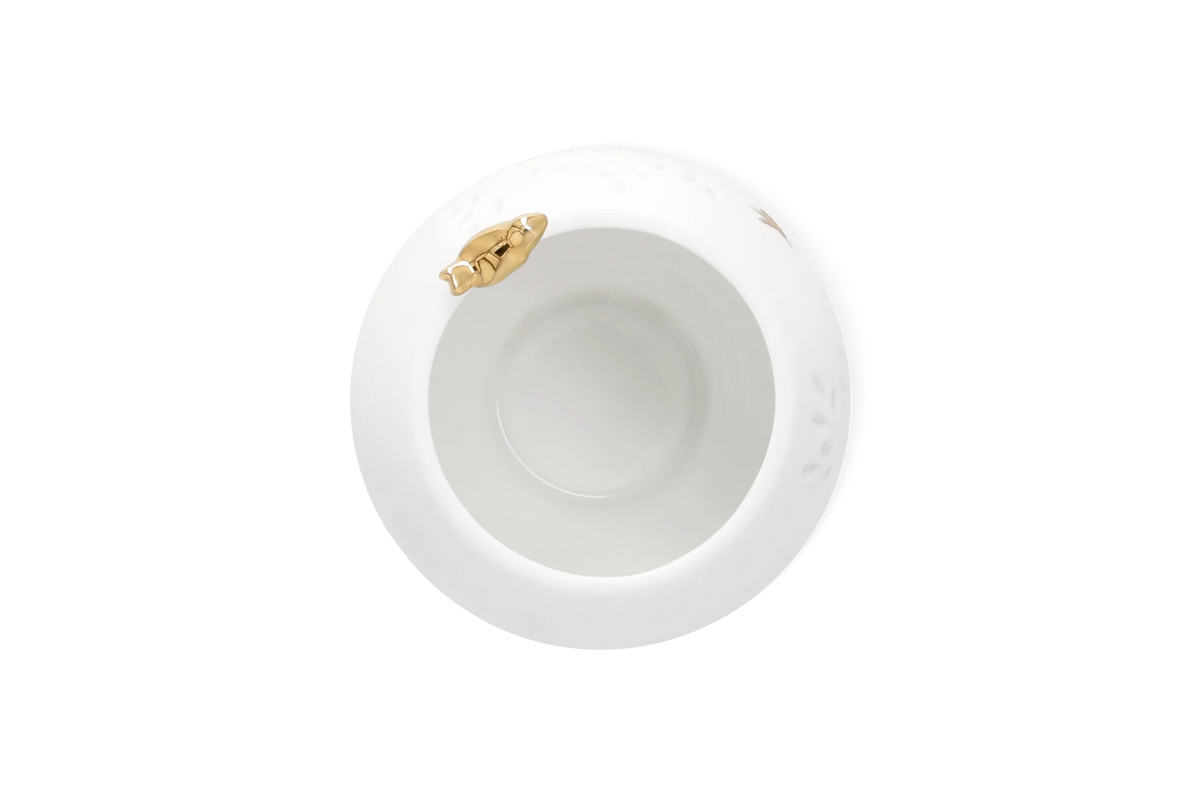Photophore oiseau doré Räder porcelaine blanche