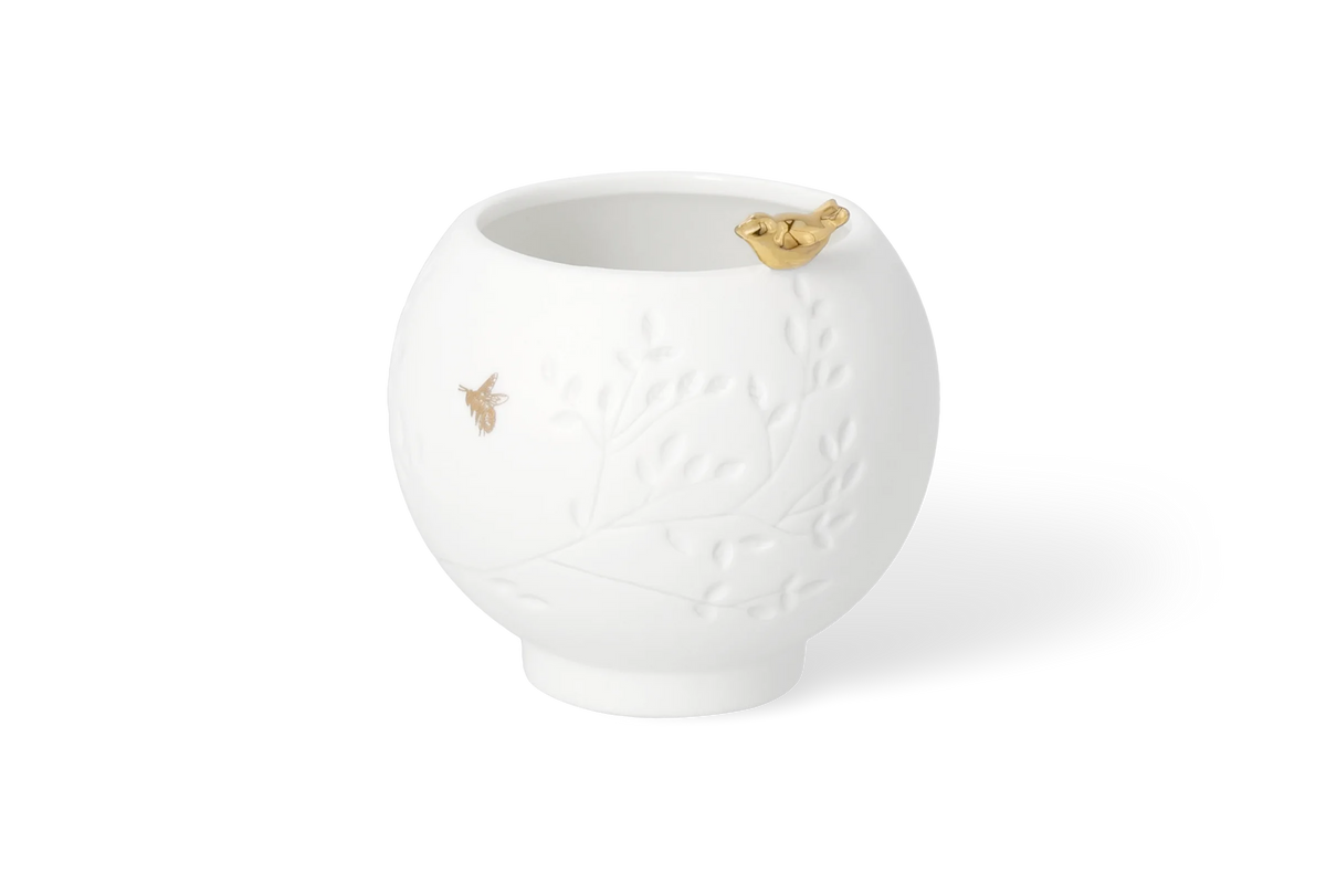Photophore oiseau doré Räder porcelaine blanche