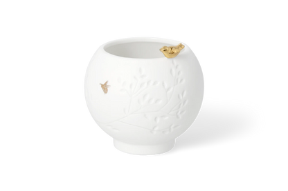 Photophore oiseau doré Räder porcelaine blanche
