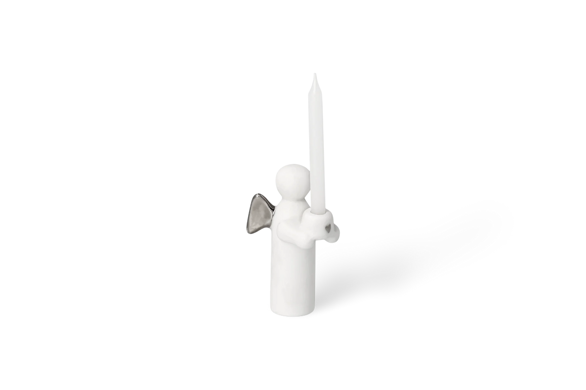 Bougie ange gardien argent Räder porcelaine blanche