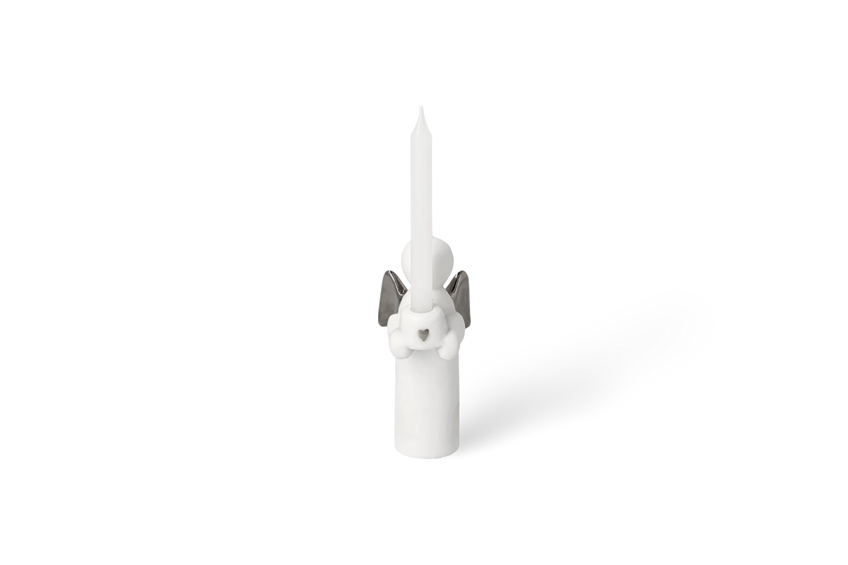 Bougie ange gardien argent Räder porcelaine blanche