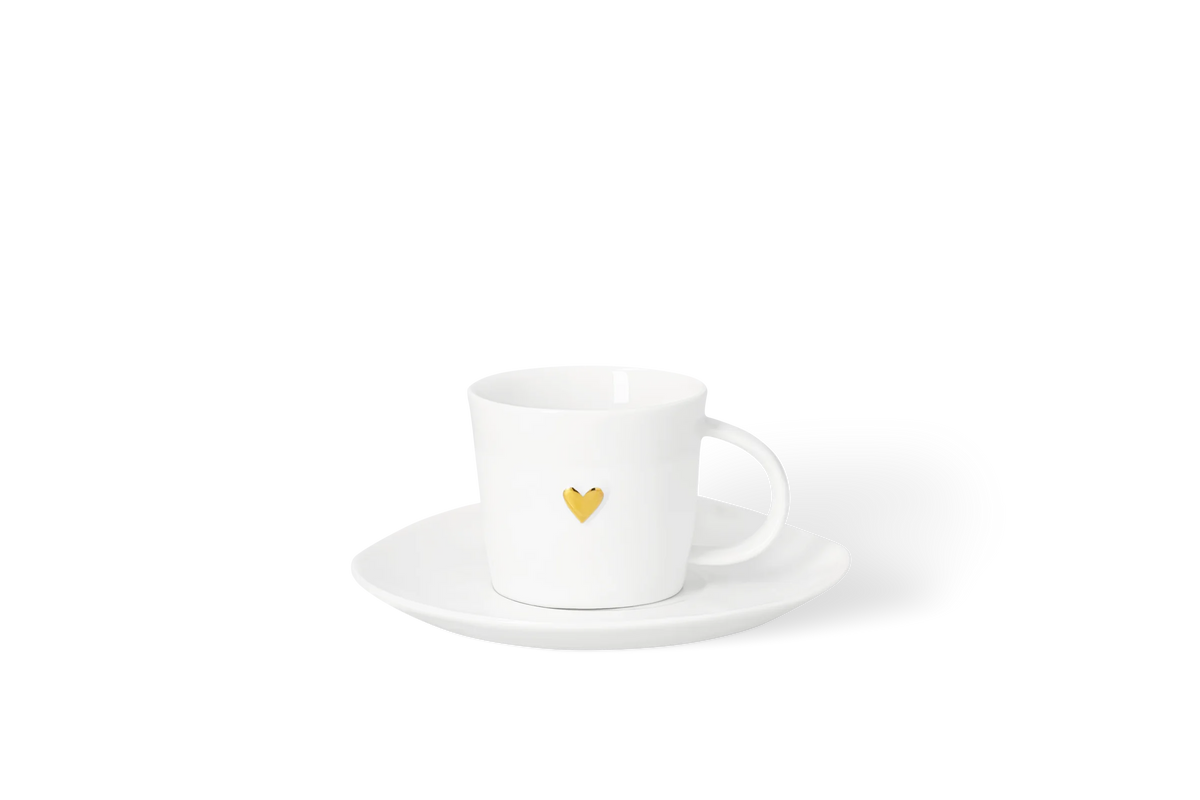 Tasse cœur doré dia 6 x h 5 cm Räder porcelaine blanche