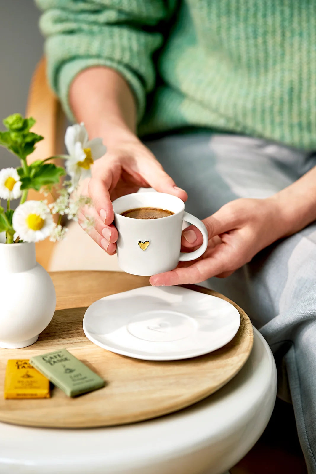 Tasse cœur doré dia 6 x h 5 cm Räder porcelaine blanche