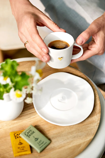 Tasse cœur doré dia 6 x h 5 cm Räder porcelaine blanche
