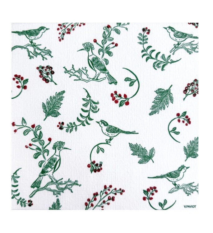 Serviettes papier oiseaux de Noël 40 x 40 cm - Françoise Paviot