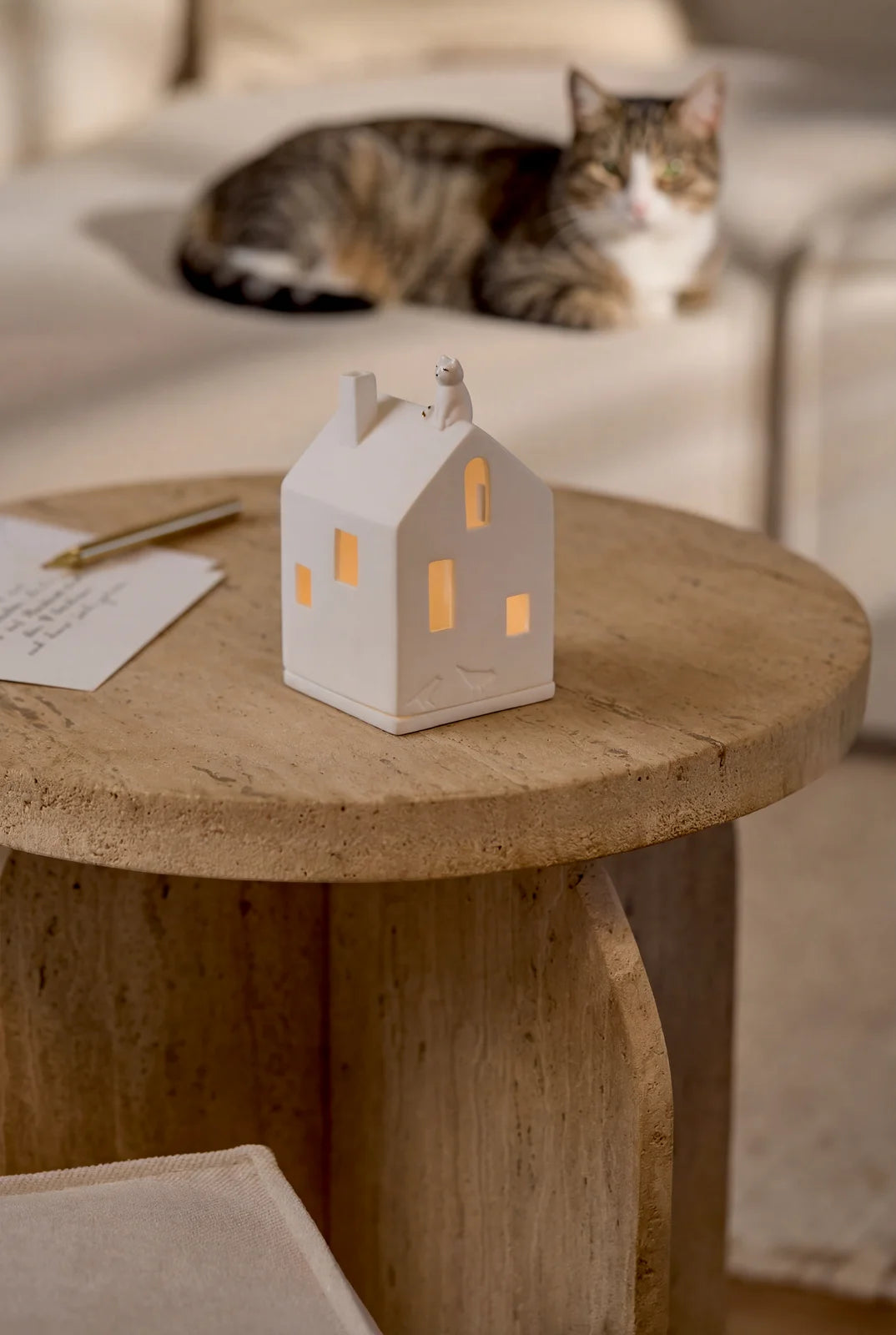 Maison lumineuse chat 7 x 7 x 13,5 cm Räder porcelaine