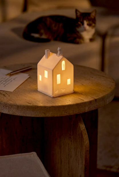 Maison lumineuse chat 7 x 7 x 13,5 cm Räder porcelaine