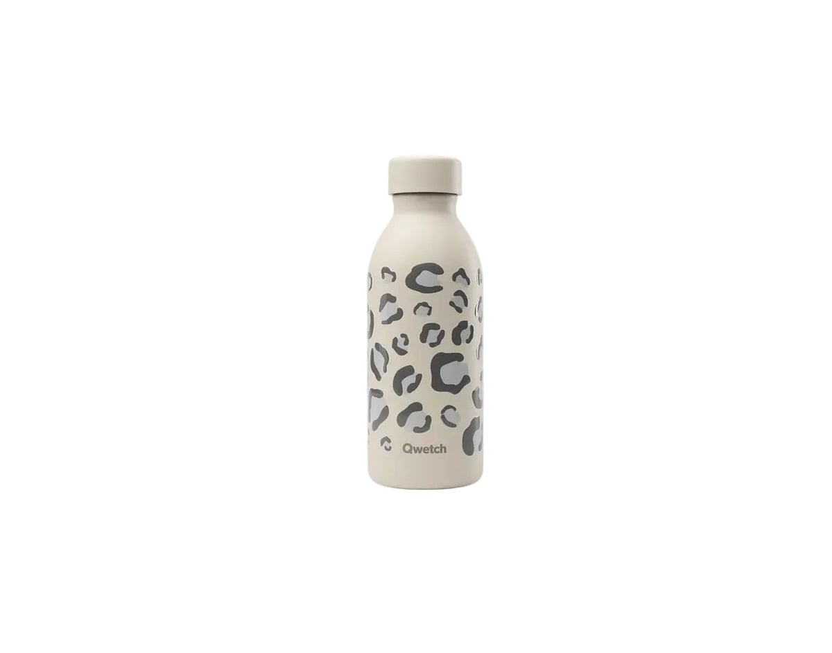 Bouteille isotherme Qwetch 500 ml - motif léopard sur fond sable