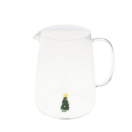 Pichet en verre transparent - motif sapin de Noël à l'intérieur