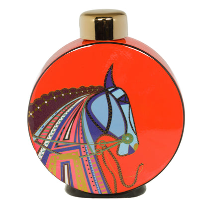 Vase rond Galop Amadeus - céramique orange décorée d'un cheval au galop