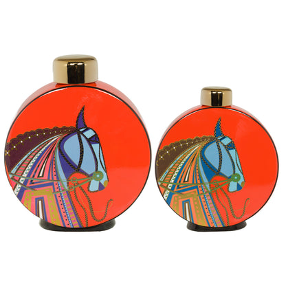 Vase rond Galop - pièce décorative en céramique rouge orangé