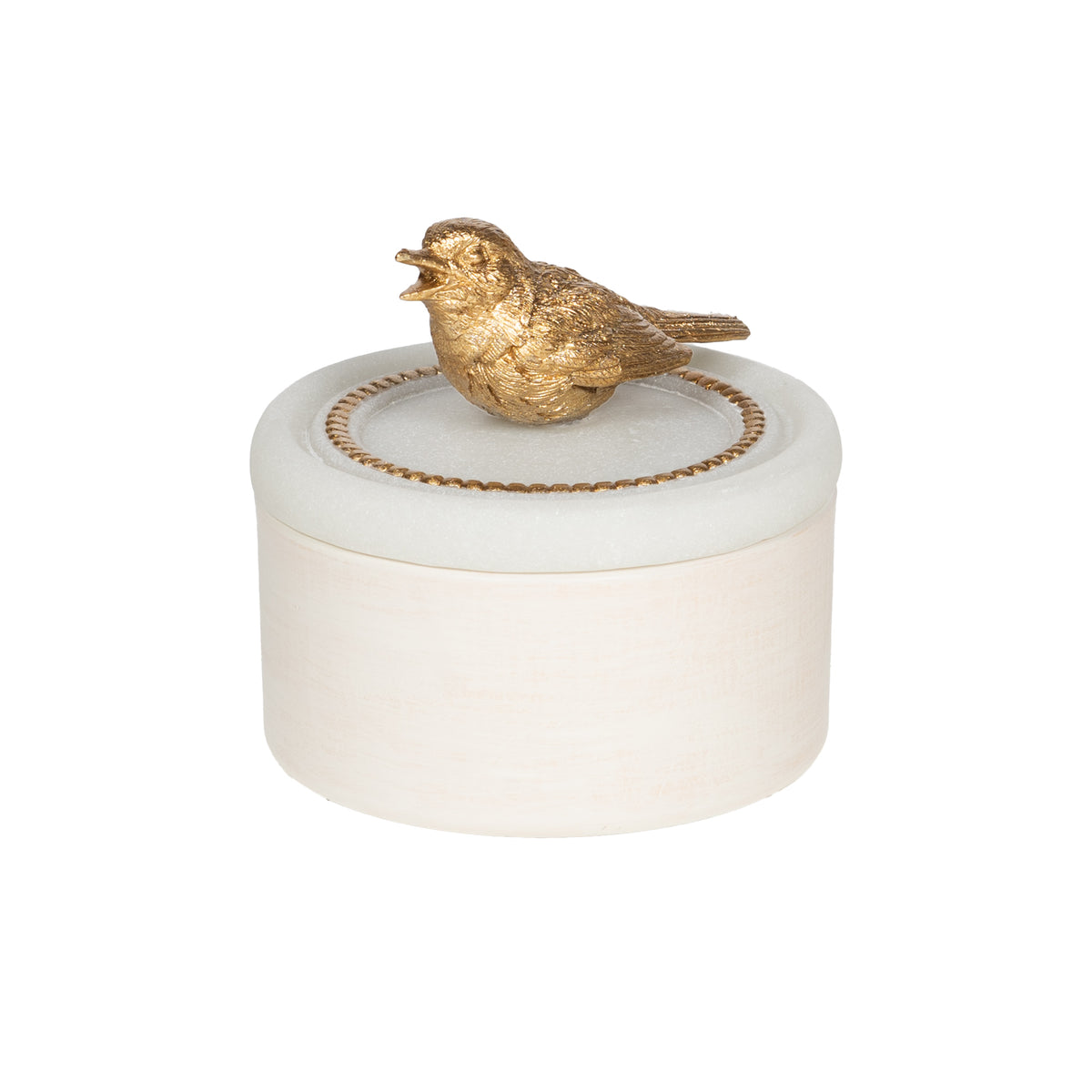 Boite oiseau en résine crème/dorée h12 cm