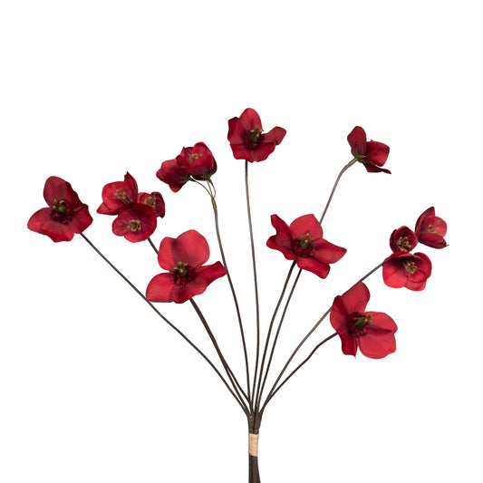 Botte d'hellébores artificielles - fleurs rouges et boutons texturés