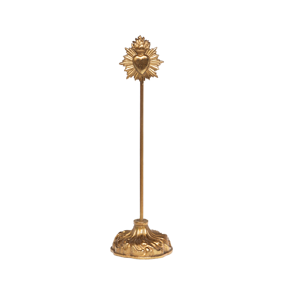 Porte-photo aimanté Ex Voto - motif cœur en métal doré sur tige fine