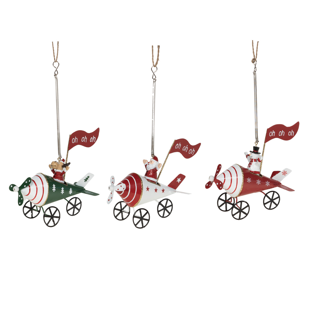 Décoration de noël avion ohohoh à suspendre h17 cm en métal