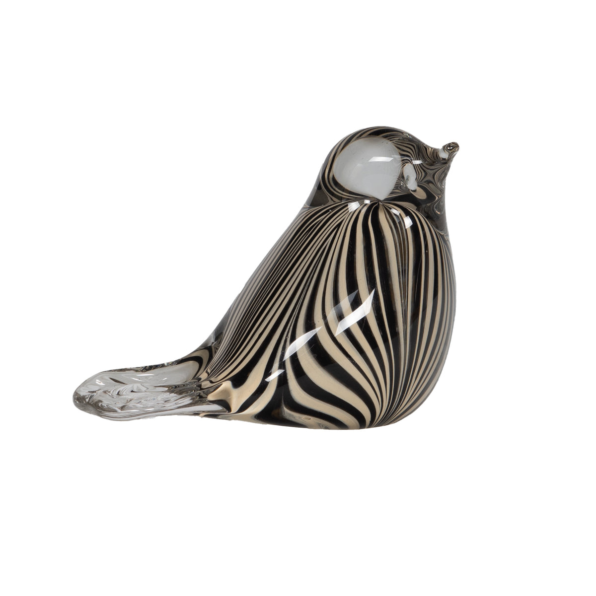 Oiseau sulfure Ori en verre soufflé - silhouette courbe à lignes noir et crème