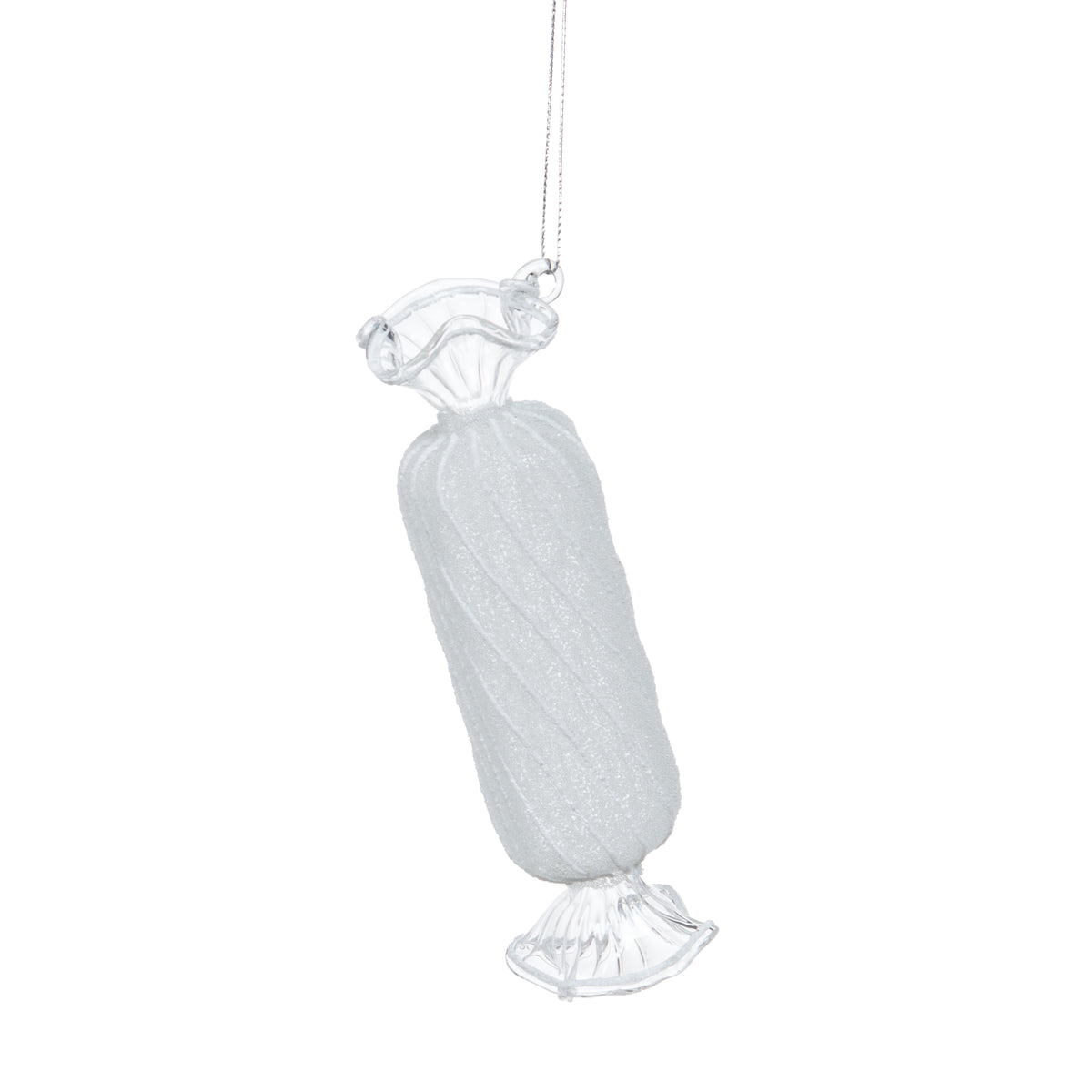 Décoration de Noël bonbon long en verre blanc - éclat cristallin