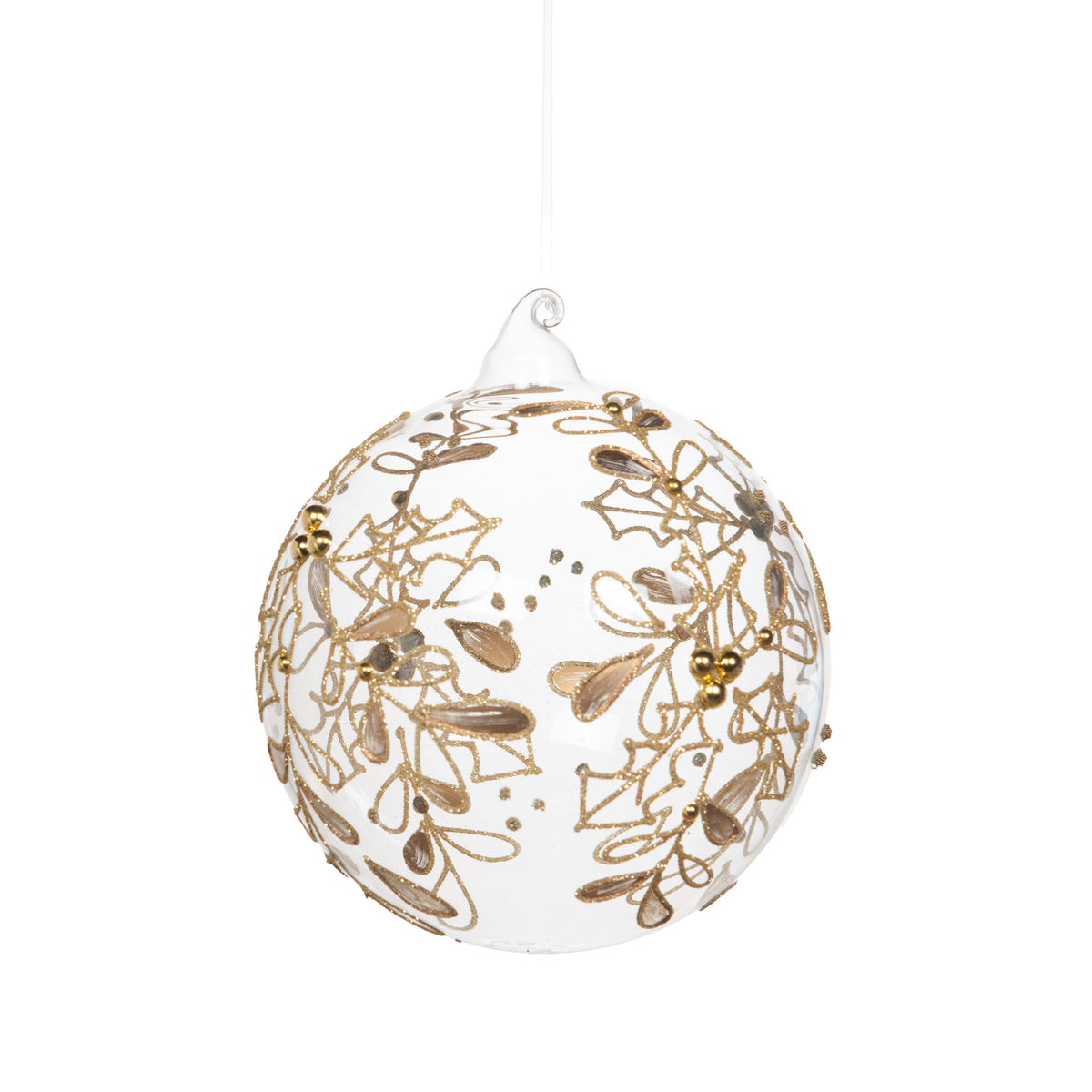 Boule de Noël Leaf en verre transparent - motifs de feuilles délicates dorées