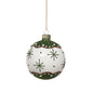 Boule de Noël Pixy en verre blanc - bordure verte scintillante et motifs étoilés