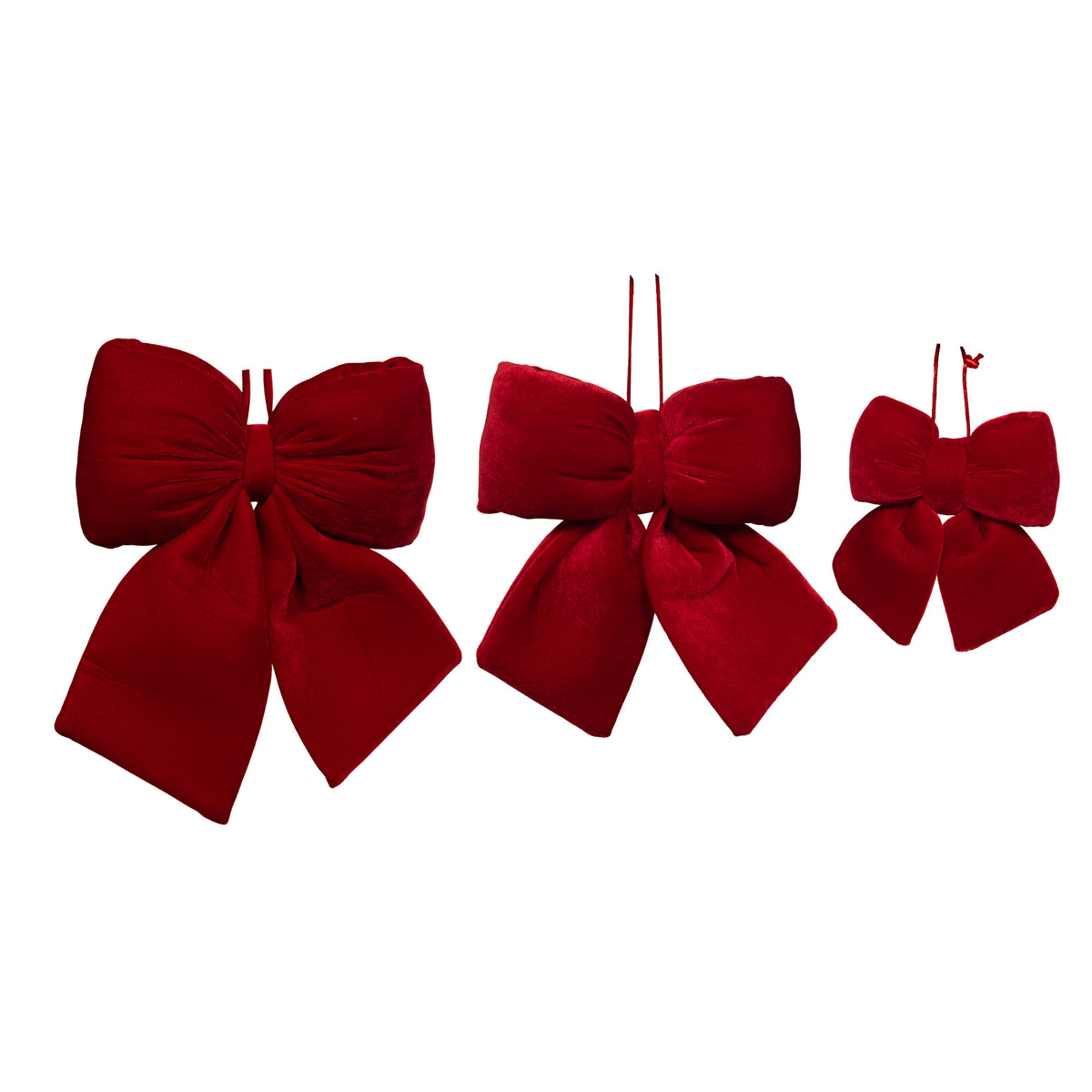 Set de 3 noeuds à suspendre en velours rouge h33/20/14 cm