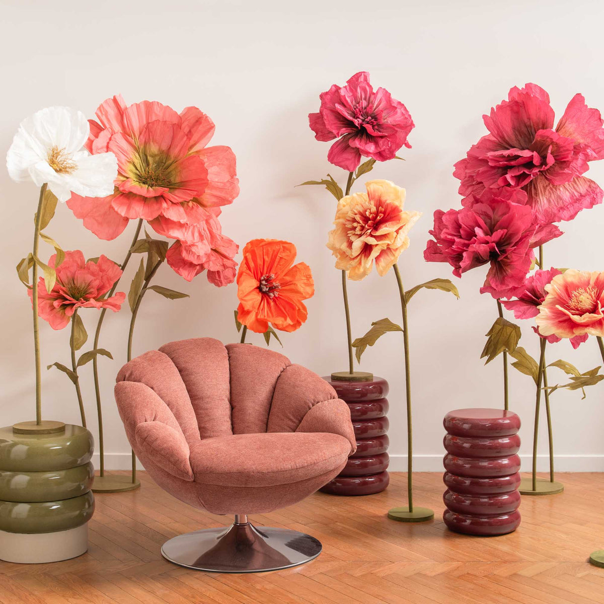 Coquelicot Poppy Amadeus - silhouette aérienne de 120 cm sur socle métal