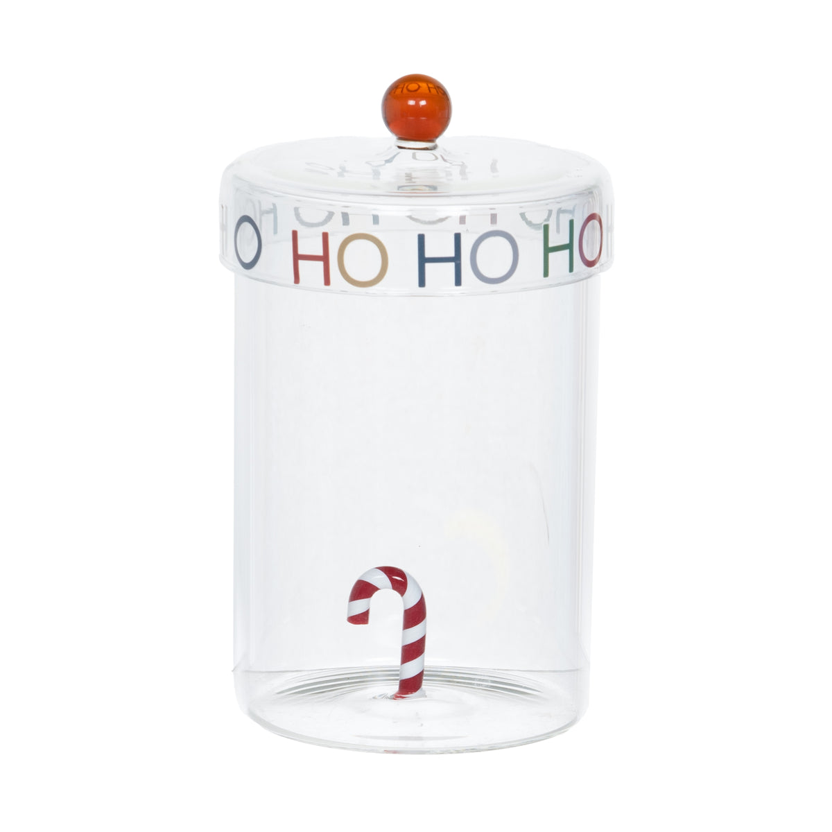 Bonbonnière en verre Sucre d'orge - couvercle Ho Ho Ho et décor sucre d'orge