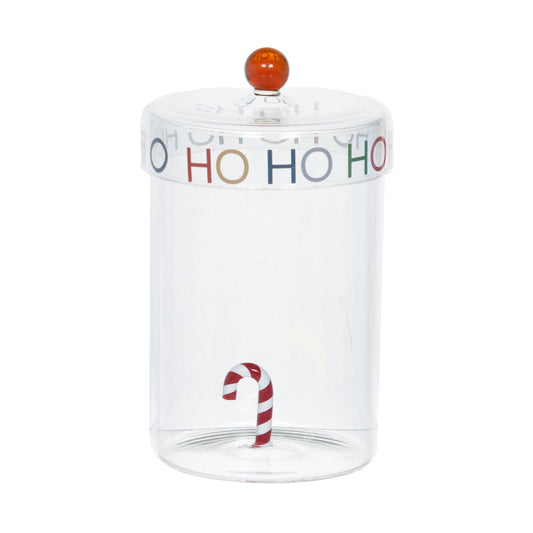 Bonbonnière en verre Sucre d'orge - couvercle Ho Ho Ho et décor sucre d'orge