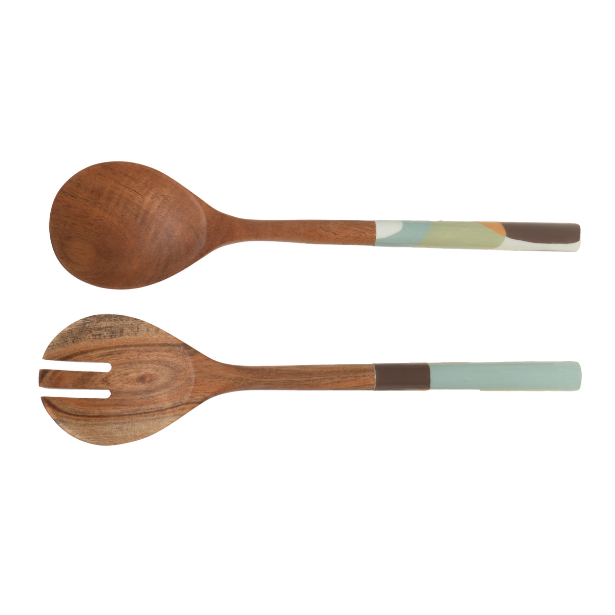 Couverts à salade Mils en bois d'acacia - manches peints aux tons pastel