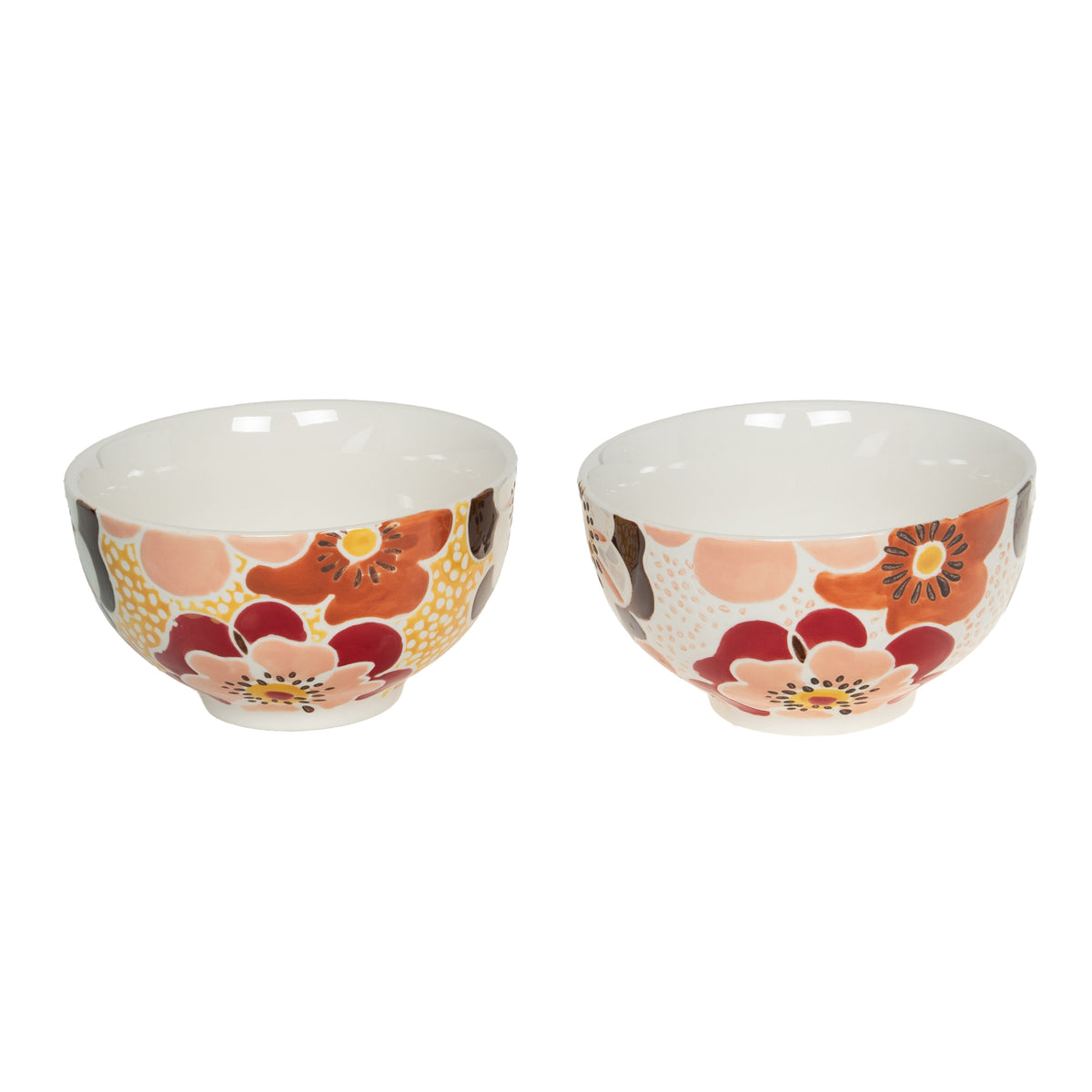 Bol Florine en grès - décor floral aux nuances chaleureuses