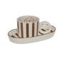 Set tasse et coupelle ovale Dario - céramique crème à rayures brunes