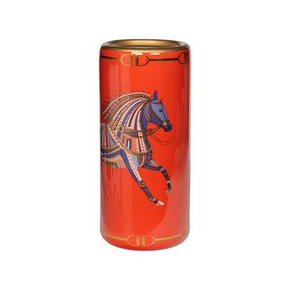 Porte-parapluie Galop en céramique orange - décor cheval au galop