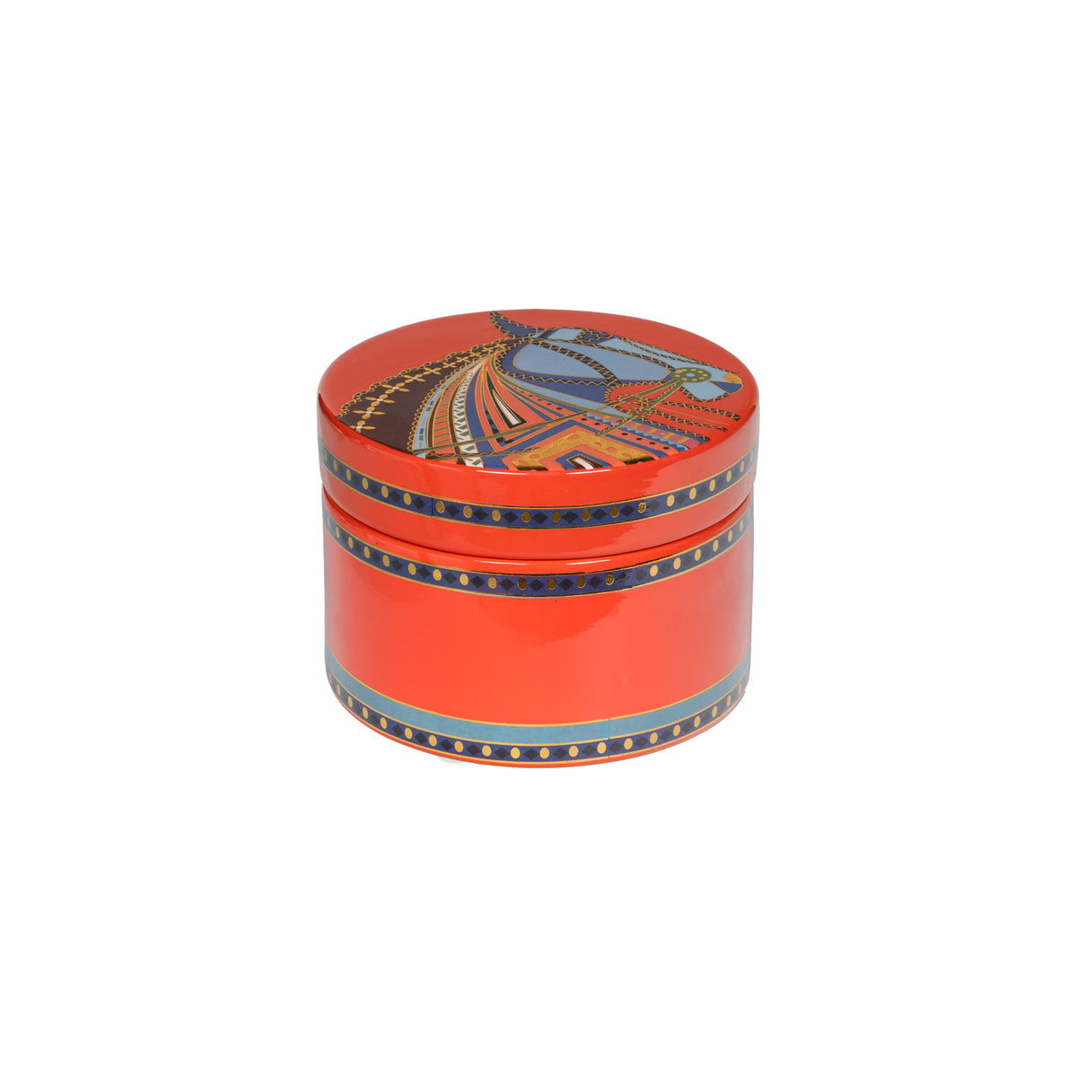 Boîte ronde Galop en céramique orange - décor graphique et couvercle