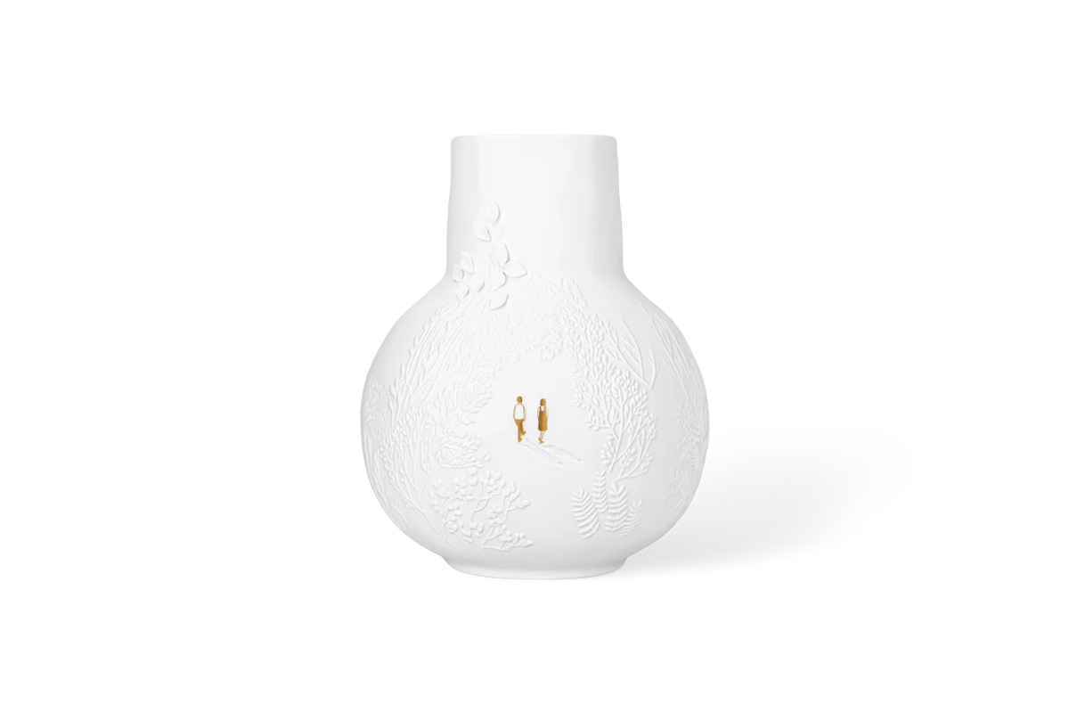 Vase promeneurs dorés d20,5 x h25 cm Räder porcelaine blanche