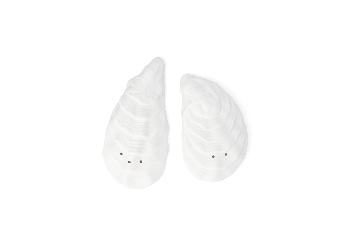 Salière et poivrière huître 9,5 x 4,5 x 3 cm Räder porcelaine blanche