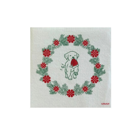 Serviette cocktail motif chien coiffé d'un bonnet d'hiver