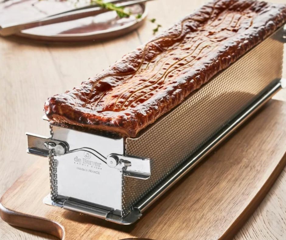 Moule rectangulaire dépliable à charnières GEOFORME, inox perforé - De Buyer