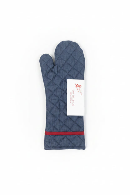 Gant grill Maison Vire en coton denim matelassé à liseré bordeaux