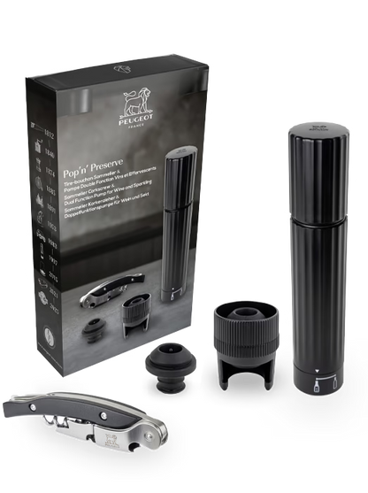 Coffret tire-bouchon sommelier et pompe double fonction vins et effervescents Pop‘n Preserve - Peugeot