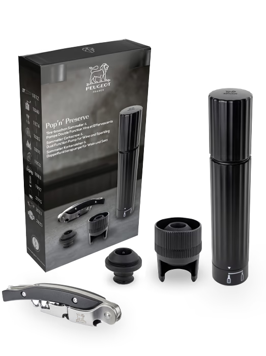 Coffret tire-bouchon sommelier et pompe double fonction vins et effervescents Pop‘n Preserve - Peugeot