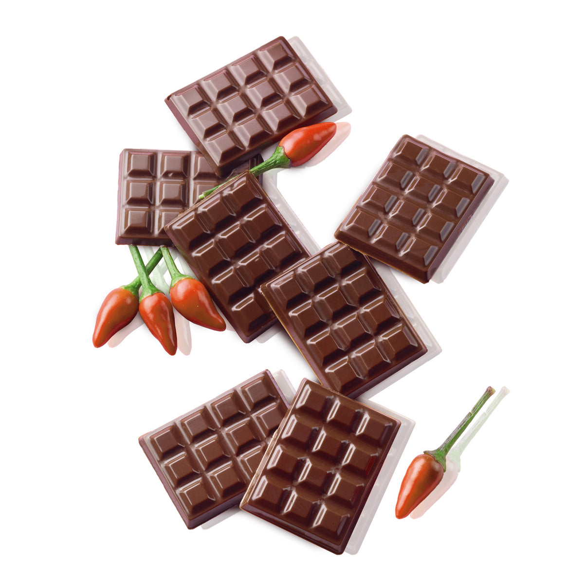 Mini-tablettes de chocolat garnies, réalisées avec le moule Tablette Silikomart
