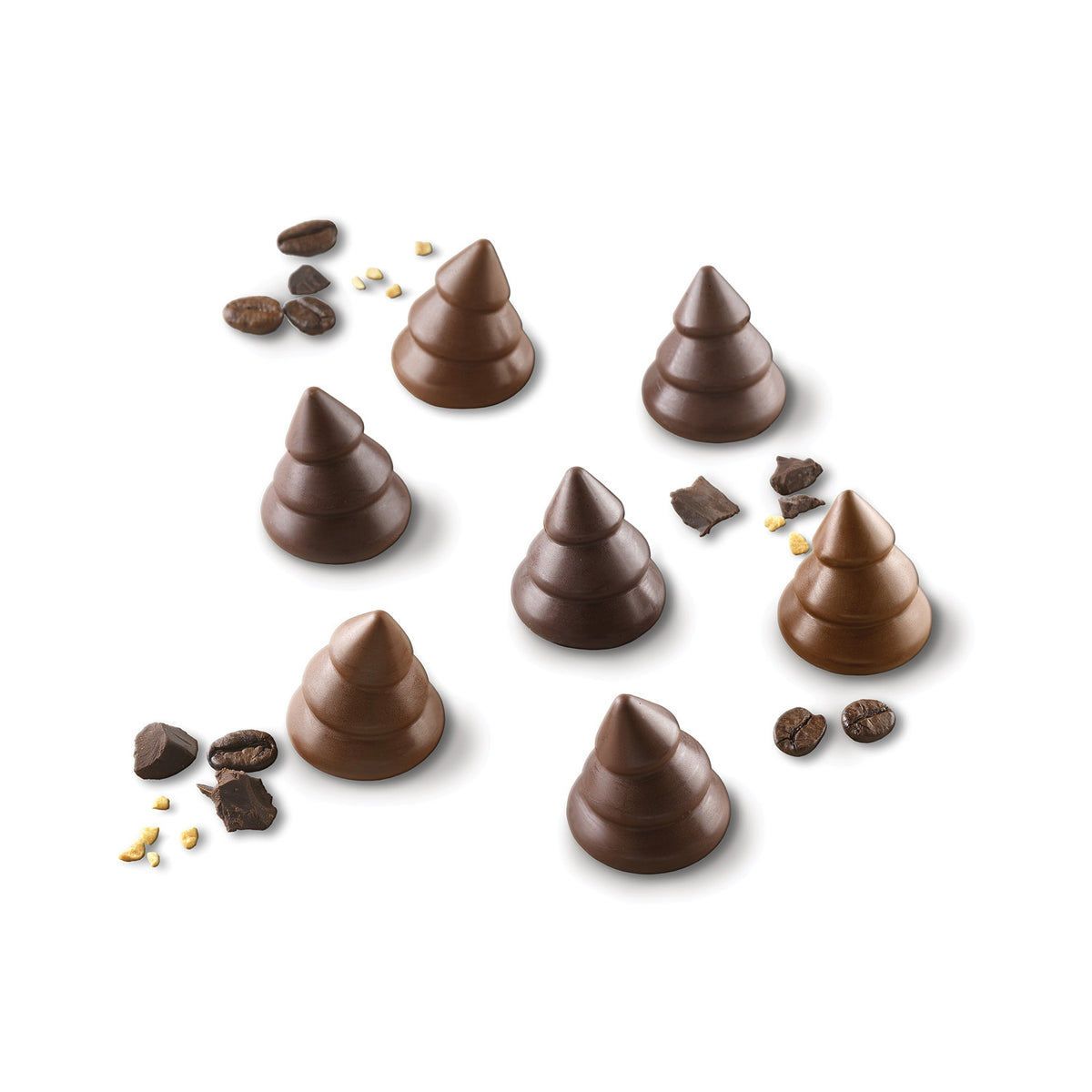 Petits sapins en chocolat en relief, réalisés avec le moule 3D Choco Trees Silikomart