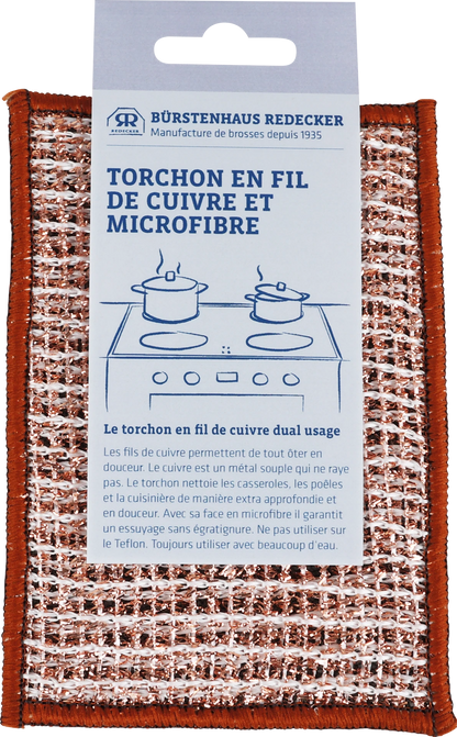 Torchon Redecker double face en fils de cuivre et microfibre