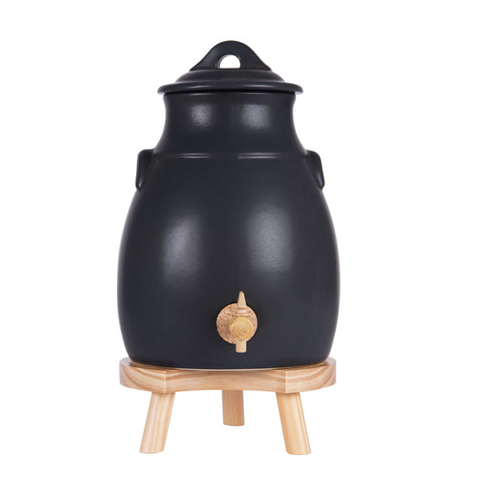 Vinaigrier en grès gris 3,5l sur socle bois - Table Passion