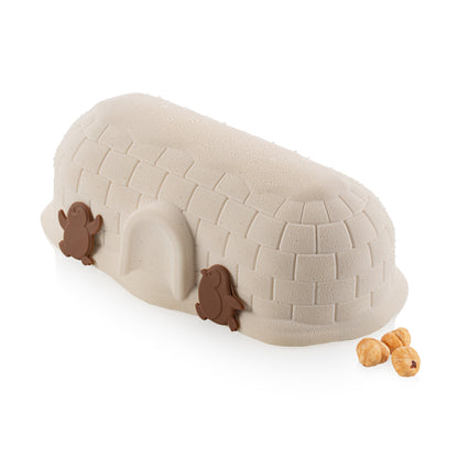 Bûche igloo décorée de pingouins en chocolat, moule Igloo 1175 Silikomart
