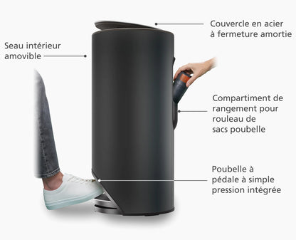 Poubelle 30l Noir Mat Arc™ Easy-Push - Joseph Joseph