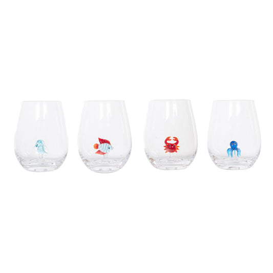 Verre fantaisie océan x 4 assortis - Table Passion